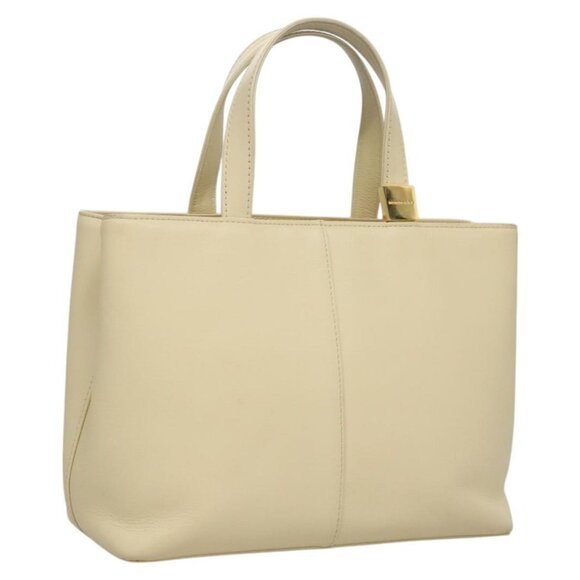 BURBERRY Hand Bag Leather Beige Gold Auth BA1065 - Picture 1 of 16